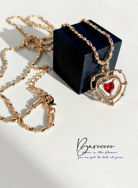 黄铜镀金镂空雕花心形珠链长项链