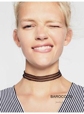 【特】F21简约复古不扎薰衣草紫色镂空雕花蕾丝颈链女锁骨项链短