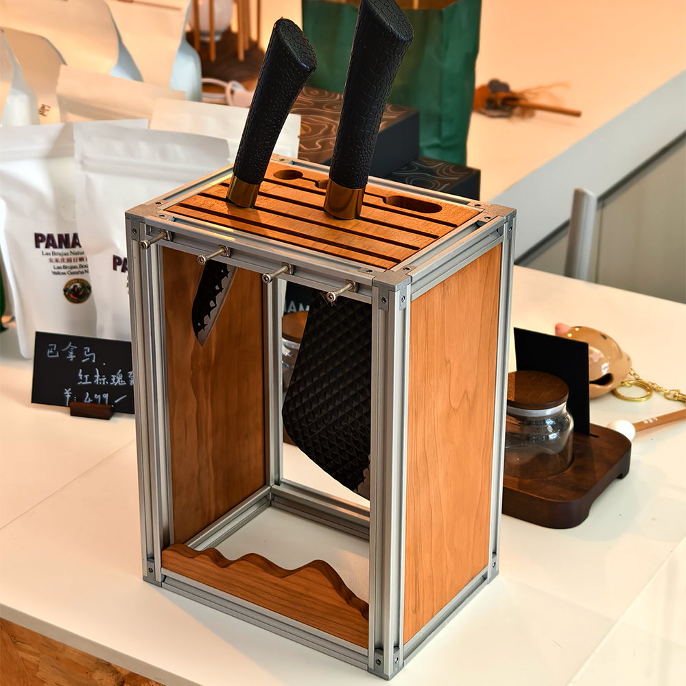 高级感刀架实木铝型材樱桃木挂架