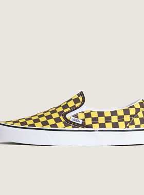 首尔的米家VANS 男鞋女鞋SLIP ON黑黄格帆布牛筋底滑板鞋运动鞋