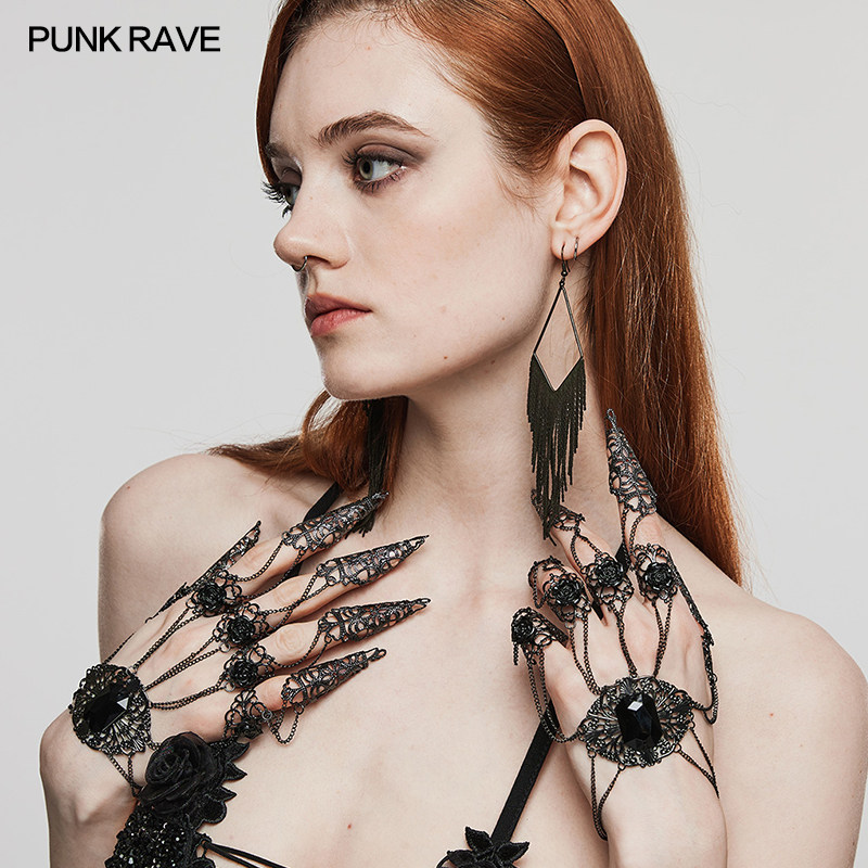小破亚文化 PUNK RAVE pr朋克状态女装 暗黑哥特goth连指手背链