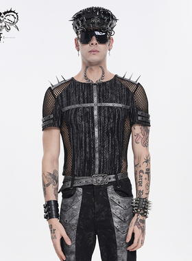 小破亚文化 devil fashion恶魔时尚男装 朋克十字架弹力扎染针T恤