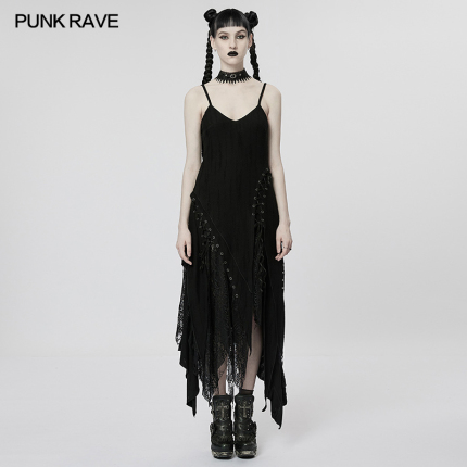 小破亚文化 PUNK RAVE pr朋克状态女装 暗黑哥特颓废不对称连衣裙