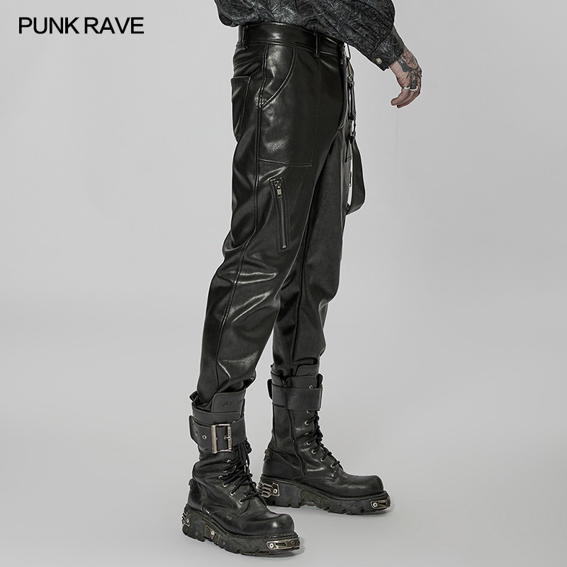 작은 깨진 하위 문화 PUNK RAVE PR 펑크 상태 오리지널 남성 록 바이커 파티 데일리 가죽 바지