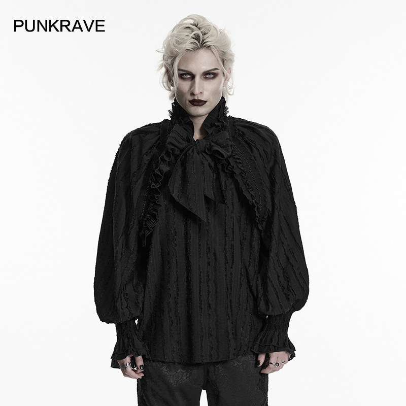 小破亚文化 PUNK RAVE pr朋克状态男装 哥特贵族套头荷叶领结衬衫