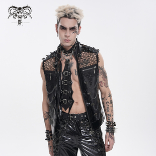 小破亚文化 devil fashion恶魔时尚男装视觉系朋克镜面皮拼网马甲