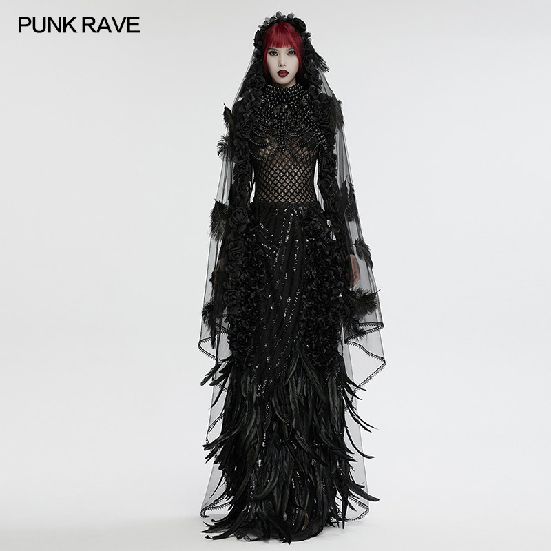 小破亚文化 PUNK RAVE pr朋克状态女装 暗黑哥特灵动羽毛头纱