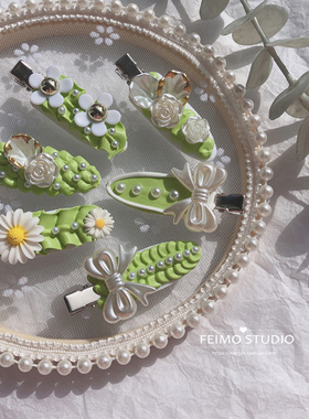 新款包邮热卖小清新绿色系奶油胶发夹diy自制材料包无痕夹发卡