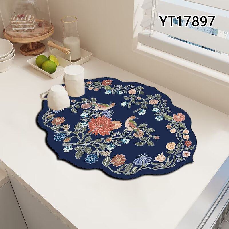 国风复古厨房台面洗碗沥水垫家用洗手台咖啡台桌面吸水速干防滑垫