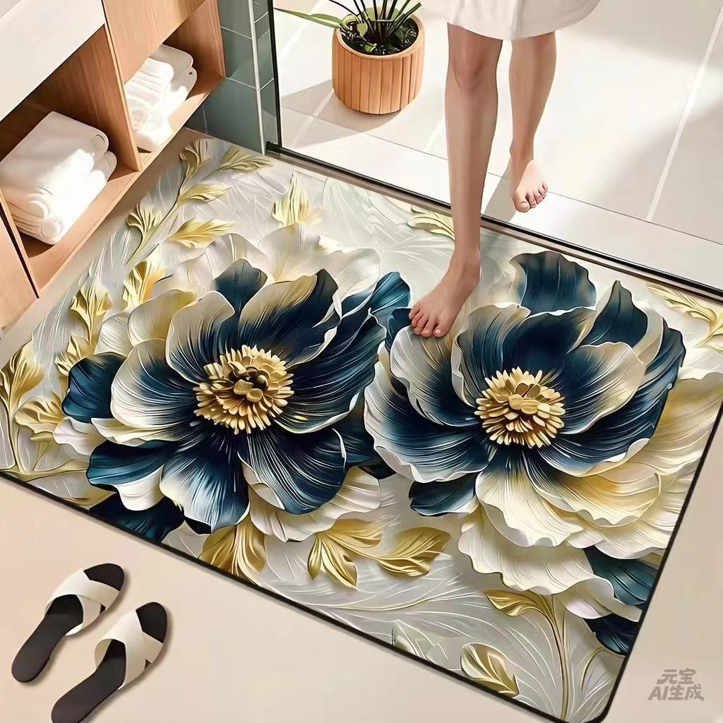 3D立体花卉浴室地垫厨房卫生间吸水速干防滑脚垫入户玄关门口垫子