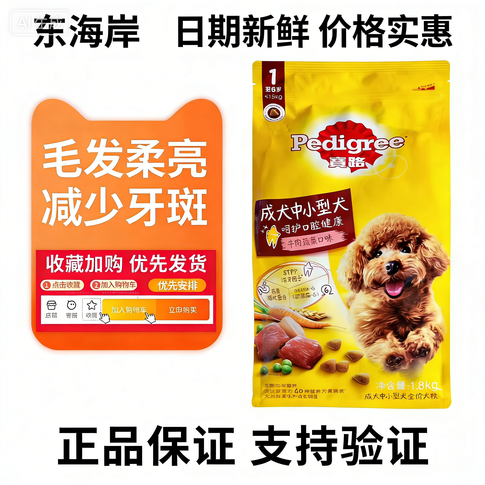 宝路宠物通用型狗粮1.8kg 牛肉蔬菜味泰迪柯基中小型犬专用成犬粮