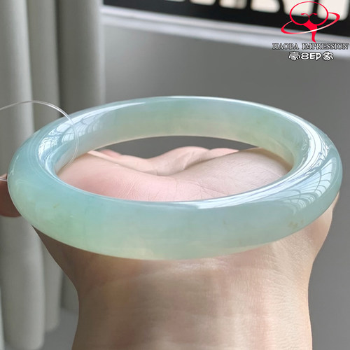 豪8印象W261000W192翡翠圆条手镯圈口57.5天然冰种天空蓝缅甸玉镯
