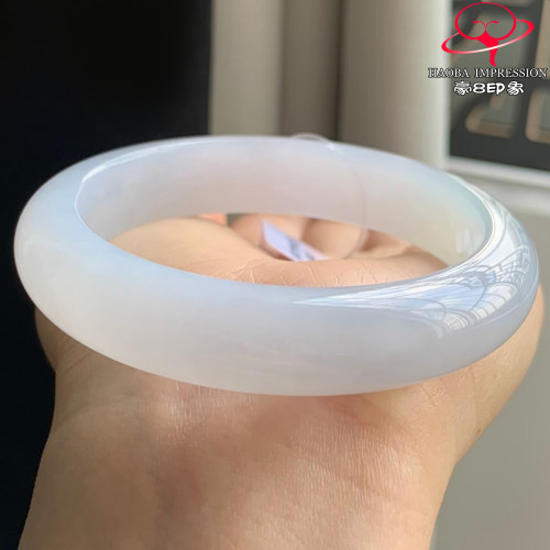 豪8印象W26280W418翡翠手镯圈口54.7天然冰种白月光缅甸玉手镯