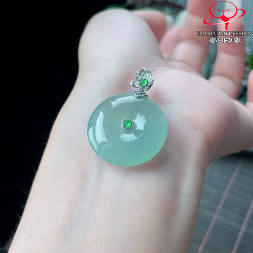 豪8印象P26048P2889翡翠平安扣吊坠天然冰种晴绿玉平安环挂件