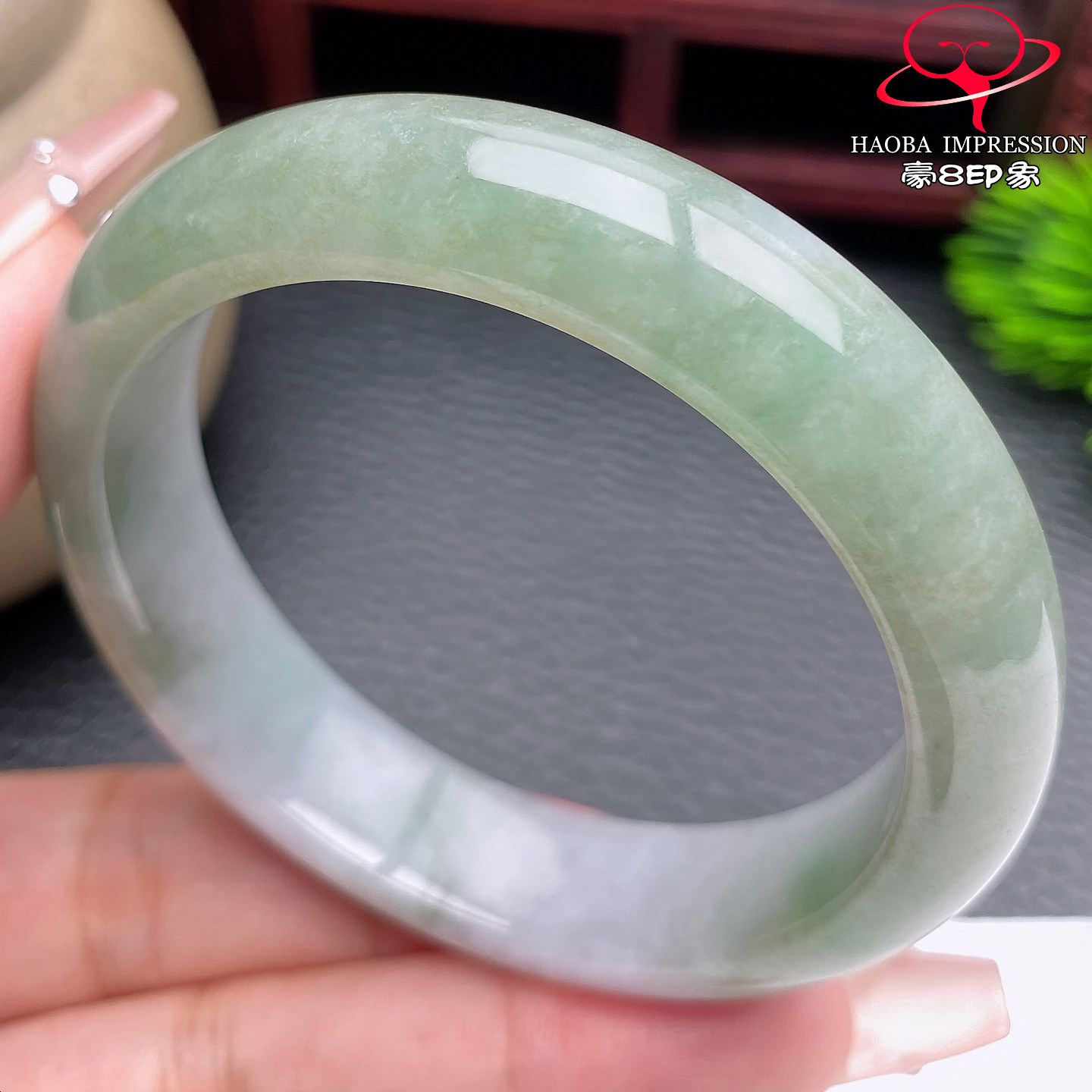 豪8印象S226018Y301翡翠手镯圈口51.3天然半山水油绿缅甸玉镯47g