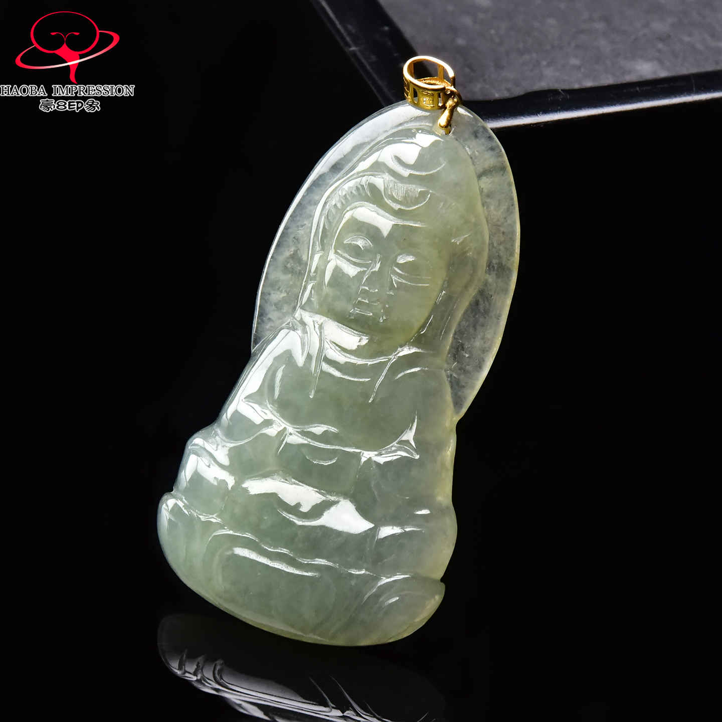 豪8印象手镯之家H25005Y1069翡翠宝宝佛吊坠镶18K金扣油青佛挂件