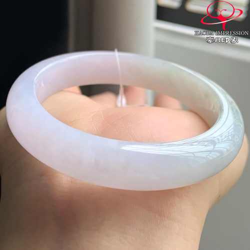 豪8印象W26080W733天然A货翡翠圈口53.8冰种冰粉底飘绿贵妃玉手镯