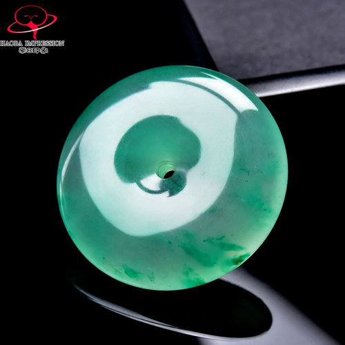 豪8印象翡王妃F25009F183非洲翠平安扣吊坠冰种绿飘花玉古环挂件