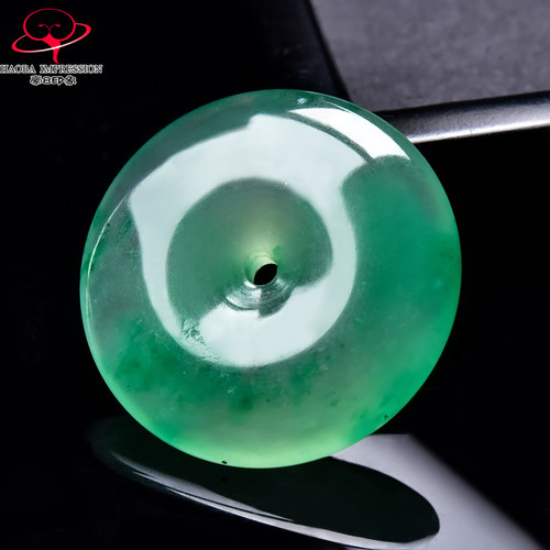 豪8印象翡王妃F25012F174非洲翠平安扣吊坠冰种绿飘花玉古环挂件