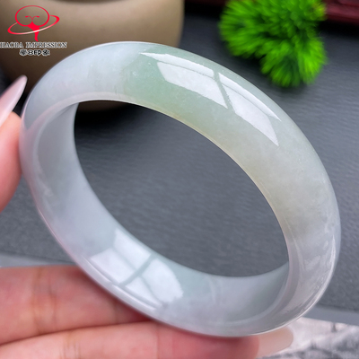 豪8印象X26150X458翡翠手镯圈口58.2冰糯种浅绿淡黄翡玉镯重69g