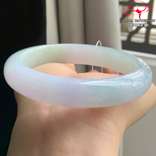 豪8印象W26128W644天然A货翡翠圈口冰糯种春彩淡紫淡绿正圈玉手镯