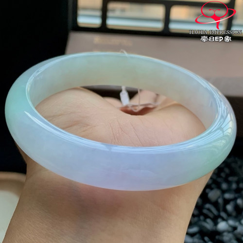 豪8印象W26800W227翡翠手镯圈口59.3天然冰种淡春彩缅甸玉手镯a货