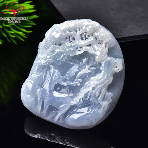 豪8印象手镯之家G26036G243翡翠一鹿有你吊坠冰糯种紫罗兰玉挂件