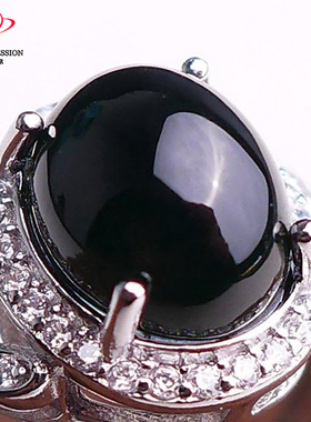 豪8印象L26022L662翡翠戒指镶银伴钻冰糯种墨翠玉戒指玉石尾戒