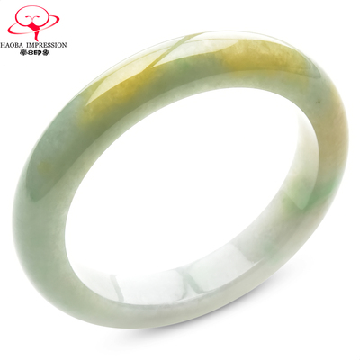 豪8印象手镯之家S225018Y513翡翠手镯圈口54.4mm天然淡绿黄翡玉镯