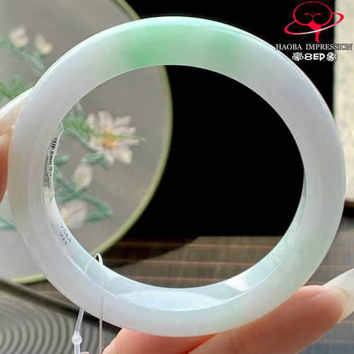 豪8印象P26480P2567翡翠手镯圈口56.2天然冰糯种阳绿飘花缅甸玉镯