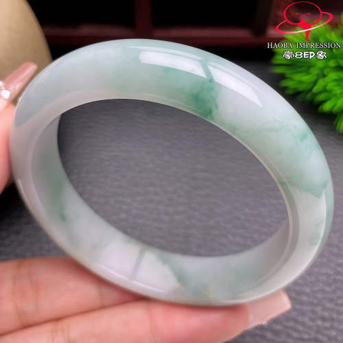 豪8印象Y26048Y168翡翠手镯圈口53.9天然冰糯种绿飘花缅甸玉手镯