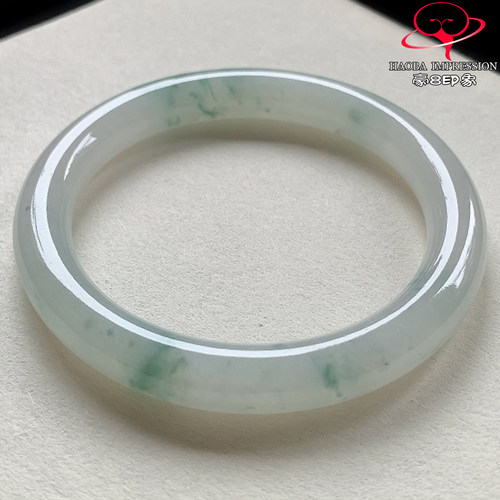 豪8印象V26800V1849翡翠圆条手镯权利54天然冰种绿飘花缅甸玉手镯