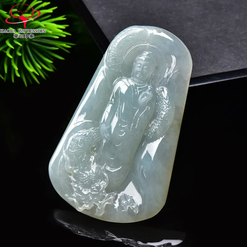 豪8印象手镯之家G26070G219翡翠御龙观音吊坠天然冰糯种淡绿挂件