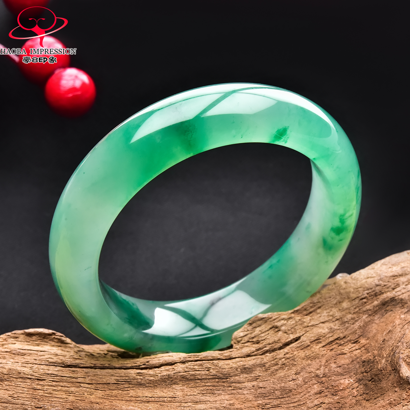 豪8印象翡王妃F225018F116非洲翠手镯圈口54.9mm冰种绿飘花玉手镯