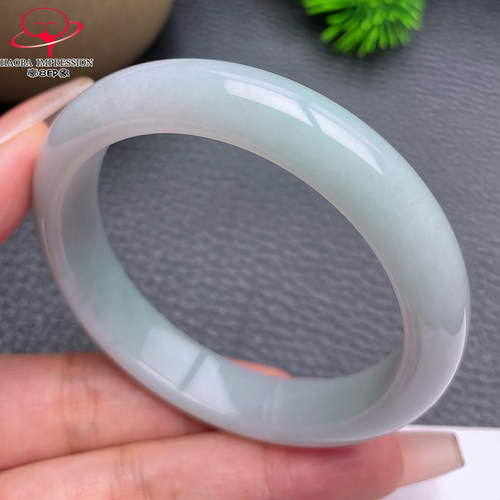 豪8印象S326028Y546翡翠手镯圈口53.8天然冰糯种浅绿缅甸玉镯46g
