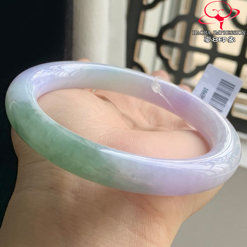 豪8印象W26360W322翡翠圆条手镯圈口60.8天然冰糯种粉紫淡绿玉镯