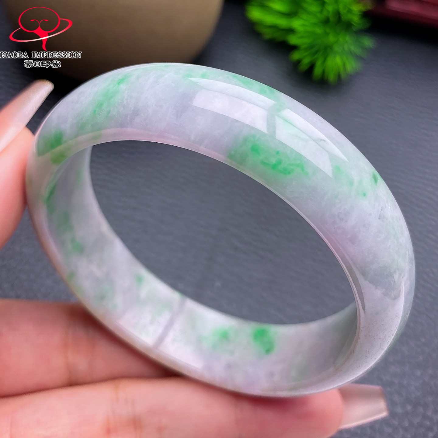 豪8印象X26100X563翡翠手镯圈口57.3天然缅甸糯种浅紫带翠玉镯63g