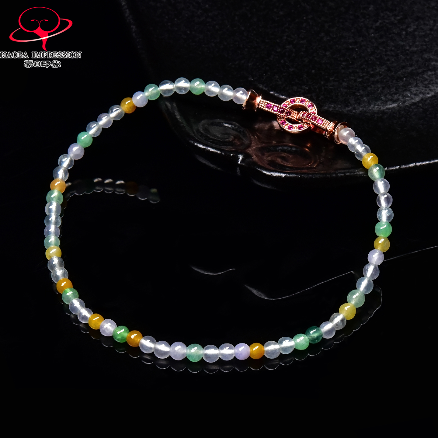 豪8印象手镯之家M25048M495翡翠手链天然缅甸a货三彩多宝玉手串