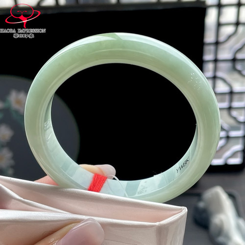 豪8印象P26066P838翡翠手镯圈口54天然冰糯种淡绿缅甸a货玉手镯
