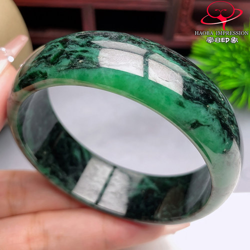 豪8印象M26018M628翡翠手镯圈口58.3天然缅甸a货翡翠墨绿玉手镯