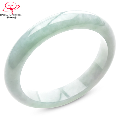 豪8印象手镯之家S325028Y402翡翠手镯圈口53.8mm天然白底淡绿玉镯