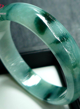 豪8印象手镯之家Z26260Z168翡翠宽版手镯圈口61.6mm蓝绿飘花玉镯