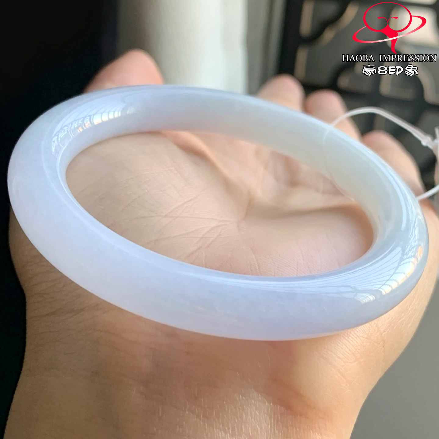 豪8印象W26180W519翡翠圆条手镯圈口52.8天然冰种淡粉紫浅绿玉镯