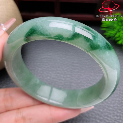 豪8印象Y26080Y159翡翠手镯圈口56.3天然冰糯种蓝飘花缅甸玉手镯