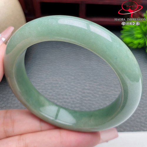 豪8印象S126010Y374翡翠手镯圈口54.6天然缅甸蓝绿玉手镯a货60g