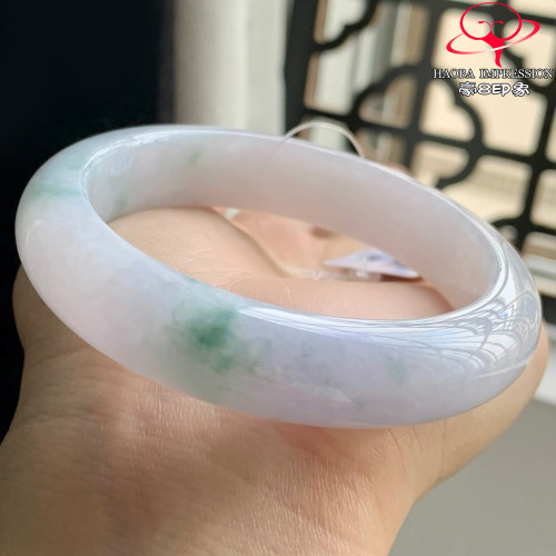 豪8印象W26360W324翡翠手镯圈口53.9天然冰糯种紫底绿飘花玉手镯