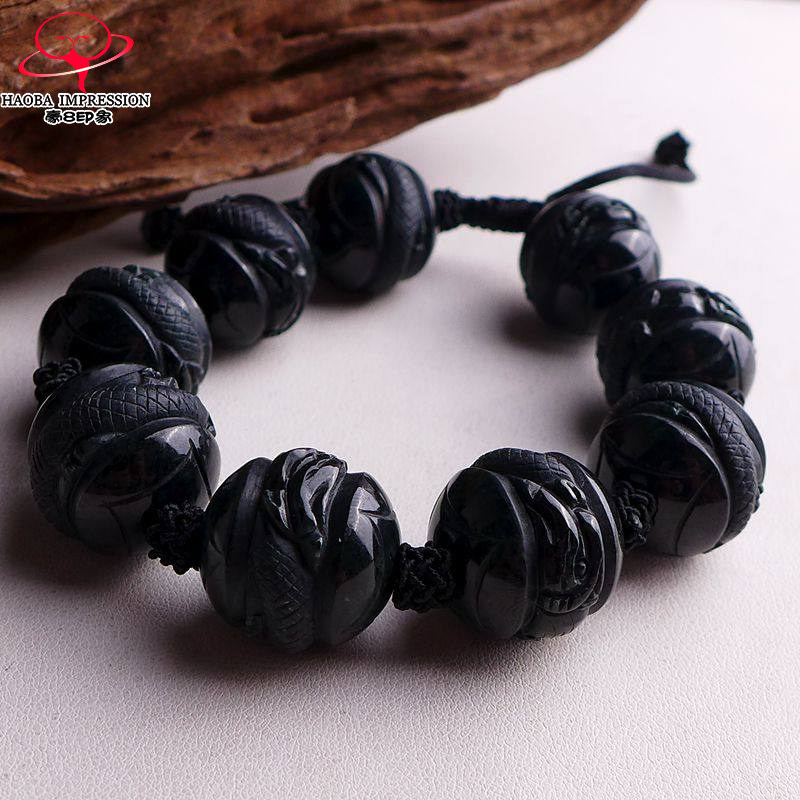 豪8印象L26056L331翡翠九龙戏珠手串冰糯种墨翠九龙抱柱佛珠手链