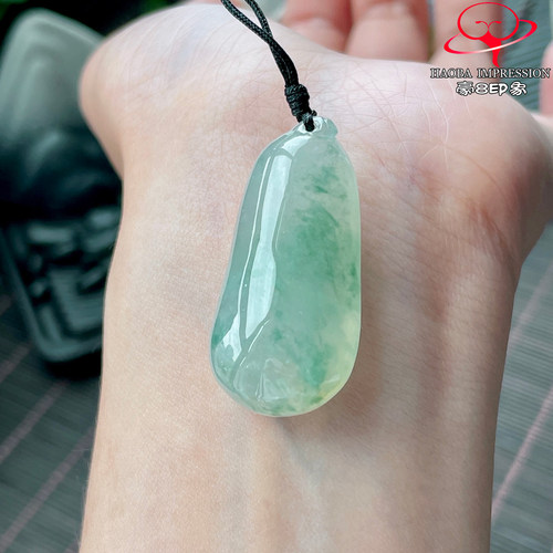 豪8印象P26048P2885翡翠福瓜吊坠天然冰种绿飘花缅甸玉福禄寿挂件