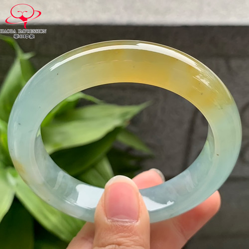 豪8印象V209翡翠手镯圈口57.5天然冰种缅甸a货玉石冰黄翡玉石手镯