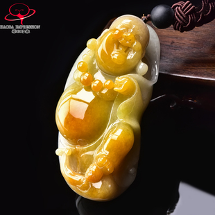 豪8印象·手镯之家M426翡翠弥勒佛手把件缅甸a货玉石黄翡淡绿把玩
